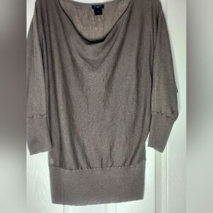 Ann Taylor M Fossil Gray WOOL Blend 3/4 Sleeves Cowl Neck Women's Sweater